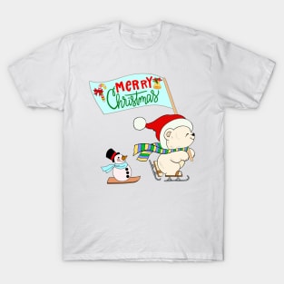 Merry Christmas! Polar bear and Snowman T-Shirt